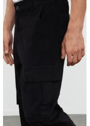  Collection بنطال قطني أسود بجيب كارجو، فضفاض/فضفاض ومشدود TMNSS24PL00021