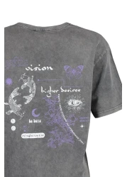  Collection Anthracite 100% Cotton Faded Effect Back Printed Boyfriend Crew Neck Knitted T-Shirt TWOSS23TS00109