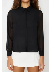  Collection Transparent Black Woven Shirt - Regular Fit, TWOAW20GO0116