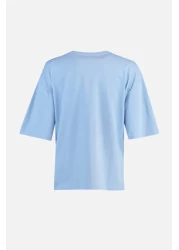  Collection Light Blue 100% Cotton Printed Relaxed/Wide Relaxed Cut Crew Neck Knitted T-Shirt TWOSS22TS1145