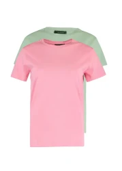  Collection تي شيرت وردي اللون مصنوع من القطن بنسبة 100% برقبة دائرية - TWOSS20TS0141