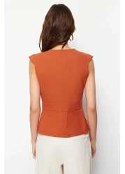  Collection Tile Woven Bone Button Detailed Double Breasted Blouse TWOSS20BZ0707