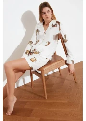  Collection Ecru Tiger Pattern Viscose Shirt-Shorts Woven Pajamas Set THMAW21PT0340