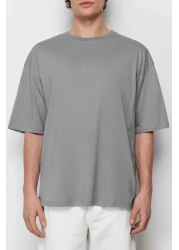  Collection Gray Floral PrinTed Wide CuT CoTTon T-Shirt - TMNSS21TS1223