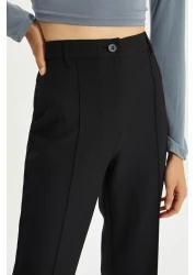 Collection Black Straight Cut High Waist Ribbed Stitched Woven Trousers TWOSS21PL0093