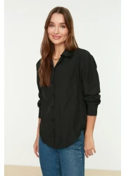  Collection Black Single Pocket Boyfriend/Wide Fit Cotton Woven Shirt TWOAW20GO0115