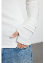  Collection Ecru Viscose/Soft Fabric Finger Snap Detailed Stretchy Knitted Blouse Twoaw25Bz00014