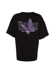  Collection Black 100% Cotton Front and Back Butterfly Printed Oversize/Wide Pattern Knitted T-Shirt TWOSS23TS00188