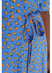  Collection فستان قميص فيسكوز منقوش بالزهور الزرقاء بحزام متوسط الطول TWOSS20EL1559