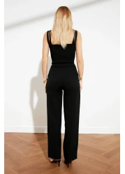  Collection بنطال قماش أسود مطوي بأرجل واسعة - TWOSS21PL0155