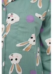  Collection Multicolor Rabbit Print Viscose Woven Pajamas Set Thmaw21Pt0048