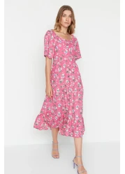  Collection Pink A-line Balloon Sleeve Floral Print Midi Woven Dress TWOSS20EL2323