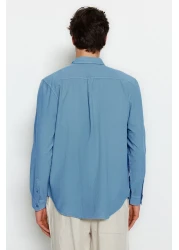  Collection Blue Unisex Regular Fit 100% Cotton Linen Look Shirt Tmnss23Go00099