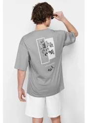  Collection Gray Floral PrinTed Wide CuT CoTTon T-Shirt - TMNSS21TS1223