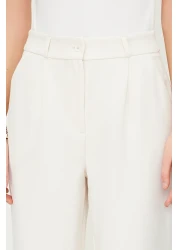  Collection High Waist Wide Leg Ecru Pleated Pants - Twoaw21Pl0076