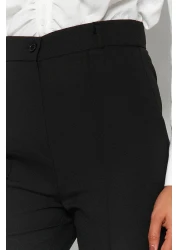  Collection Black Straight Cut High Waist Ribbed Stitched Woven Trousers TWOSS21PL0093