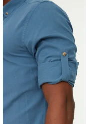  Collection Indigo Slim Fit Epaulettes Shirt - Long Sleeve, 100% Cotton, Tmnss20Go0189