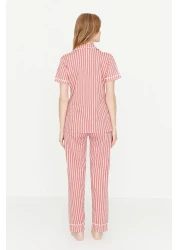  Collection Animal Print Pink Striped Knitted Pajamas Set - Shirt and Pants THMSS21PT0878