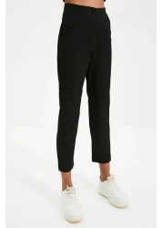  Collection سروال أسود من القماش المنسوج ذو الخصر العالي بطول الكاحل TWOSS20PL0515