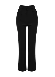  Collection بنطال قماش أسود مطوي بأرجل واسعة - TWOSS21PL0155