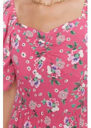  Collection Pink A-line Balloon Sleeve Floral Print Midi Woven Dress TWOSS20EL2323