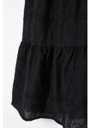  Collection فستان أسود منسوج مبطن بخصر متوسط الطول TWOSS23EL00156