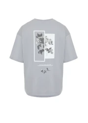  Collection Gray Floral PrinTed Wide CuT CoTTon T-Shirt - TMNSS21TS1223