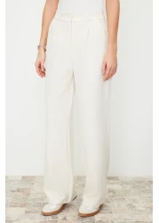  Collection High Waist Wide Leg Ecru Pleated Pants - Twoaw21Pl0076