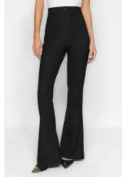  Collection High Waist Black Flare Woven Fabric Pants - Bell Bottom Twoaw20Pl0094