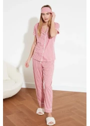  Collection Animal Print Pink Striped Knitted Pajamas Set - Shirt and Pants THMSS21PT0878