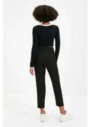  Collection سروال أسود من القماش المنسوج ذو الخصر العالي بطول الكاحل TWOSS20PL0515