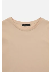  Collection Brown-Beige 100% Cotton 2-Pack Basic Crew Neck Knitted T-Shirt TWOSS20TS0141