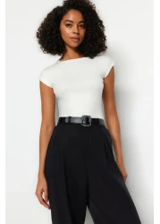  Collection Ecru Premium Viscous Soft Fabric Fitted/Fitted Moon Sleeve Knitted Blouse Twoss23Bz00992