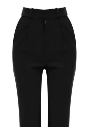 Collection بنطال قماش أسود مطوي بأرجل واسعة - TWOSS21PL0155