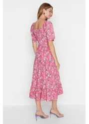  Collection Pink A-line Balloon Sleeve Floral Print Midi Woven Dress TWOSS20EL2323