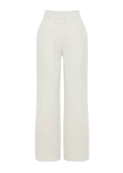  Collection High Waist Wide Leg Ecru Pleated Pants - Twoaw21Pl0076