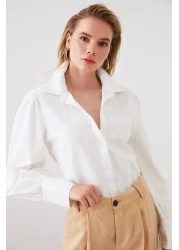  Collection White Balloon Sleeve Cotton Regular Regular Fit Woven Shirt Twoss20Go0065