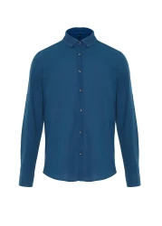  Collection Indigo Slim Fit Epaulettes Shirt - Long Sleeve, 100% Cotton, Tmnss20Go0189