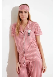  Collection Animal Print Pink Striped Knitted Pajamas Set - Shirt and Pants THMSS21PT0878
