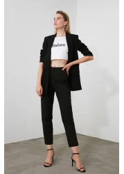  Collection سروال أسود من القماش المنسوج ذو الخصر العالي بطول الكاحل TWOSS20PL0515