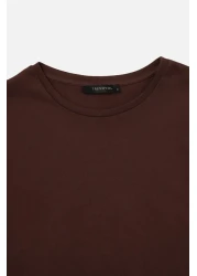  Collection Brown-Beige 100% Cotton 2-Pack Basic Crew Neck Knitted T-Shirt TWOSS20TS0141