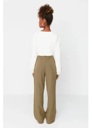  Collection High Waist Wide Leg Pleated Fabric Pants - Light Khaki Twoaw21Pl0076