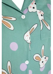  Collection Multicolor Rabbit Print Viscose Woven Pajamas Set Thmaw21Pt0048