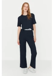  Collection طقم بيجامة مضلع - أزرق داكن، تي شيرت وبنطلون مطبوع عليه شعار THMSS21PT1016