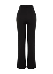  Collection Black Straight Cut High Waist Ribbed Stitched Woven Trousers TWOSS21PL0093