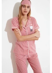  Collection Animal Print Pink Striped Knitted Pajamas Set - Shirt and Pants THMSS21PT0878