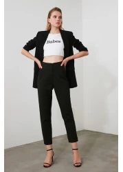  Collection سروال أسود من القماش المنسوج ذو الخصر العالي بطول الكاحل TWOSS20PL0515