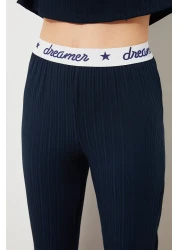  Collection طقم بيجامة مضلع - أزرق داكن، تي شيرت وبنطلون مطبوع عليه شعار THMSS21PT1016