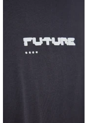  Collection تي شيرت أنثراسايت رقيق مطبوع كبير الحجم - 100% Tinne TMNSS23TS00171