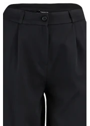  Collection بنطال أسود عالي الخصر بأرجل واسعة/أرجل واسعة من القماش المنسوج بطيات TWOAW21PL0076